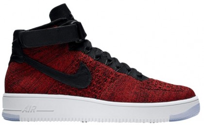 Nike Air Force 1 Ultra Flyknit Mid Hommes chaussures rouge/noir JBM773